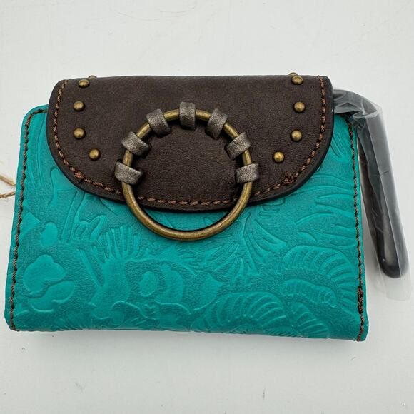 Tony Lama Teal Western RFID Wallet Floral Embossed Brown Flap Snap Closure NWT - Picture 3 of 11